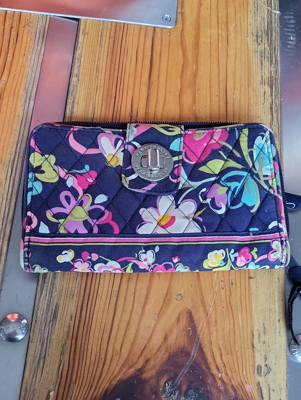 Floral Quilted Wallet - Navy Multi